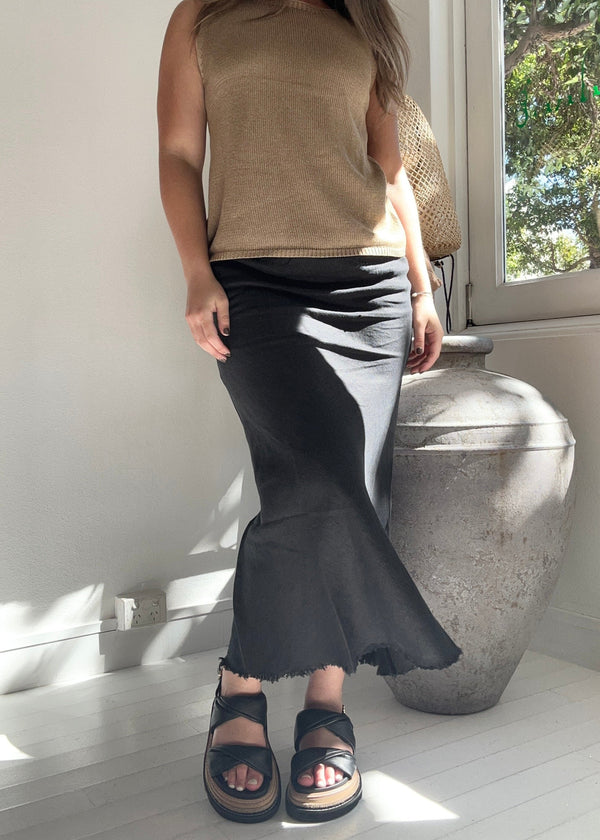 Linen Slip Skirt Black