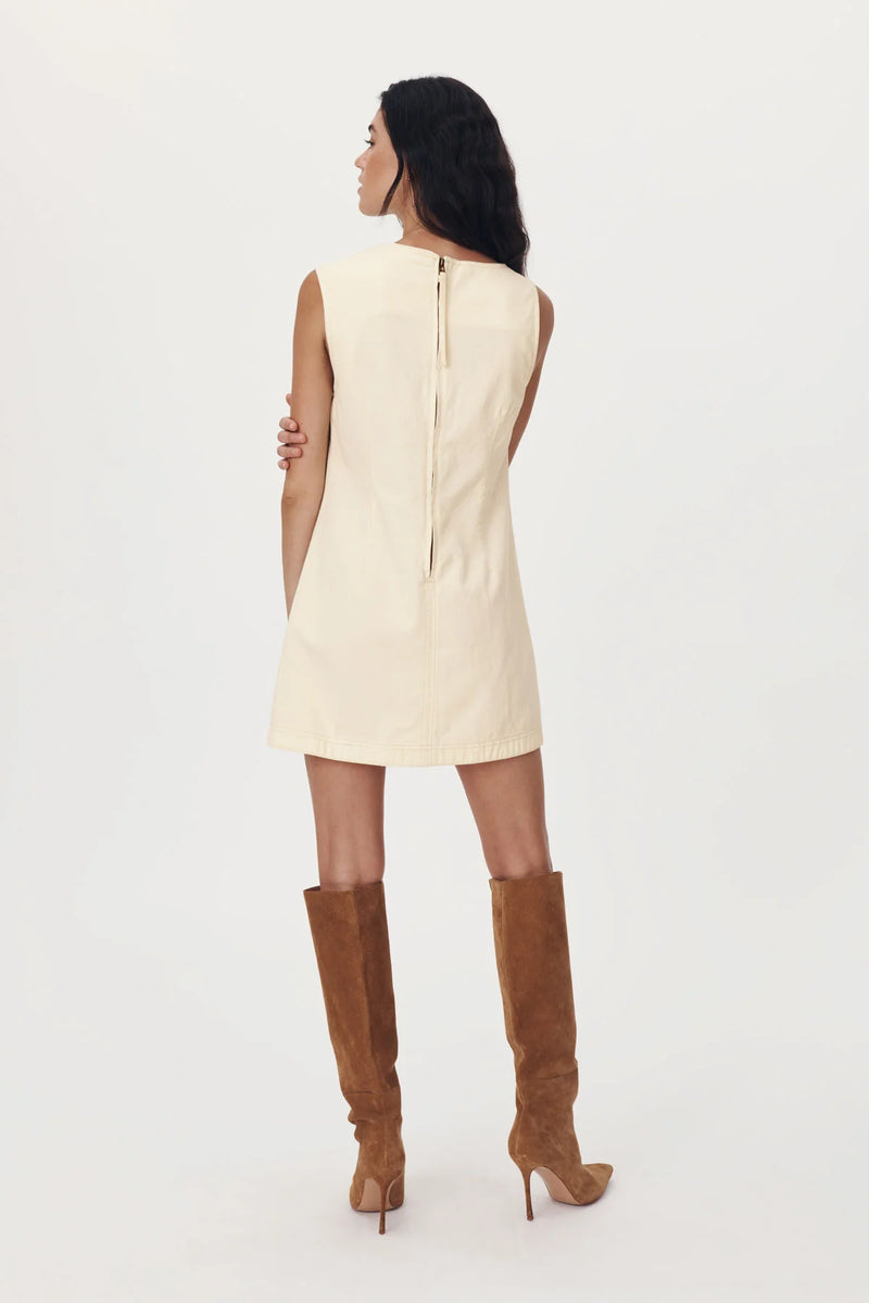 Rowie The Label Bowe Denim Mini Dress Creme available at Guanabana Boutique Darby Street, Newcastle.