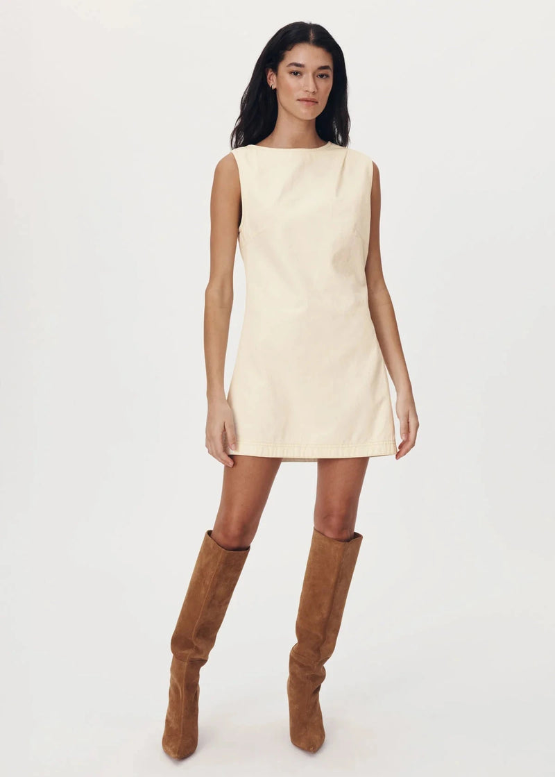 Rowie The Label Bowe Denim Mini Dress Creme available at Guanabana Boutique Darby Street, Newcastle.