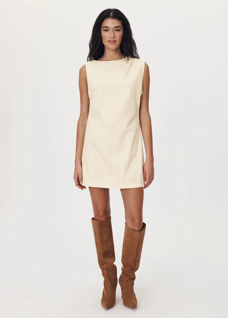 Rowie The Label Bowe Denim Mini Dress Creme available at Guanabana Boutique Darby Street, Newcastle.