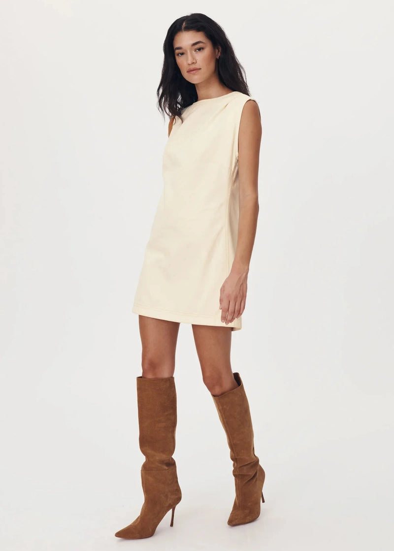 Rowie The Label Bowe Denim Mini Dress Creme available at Guanabana Boutique Darby Street, Newcastle.