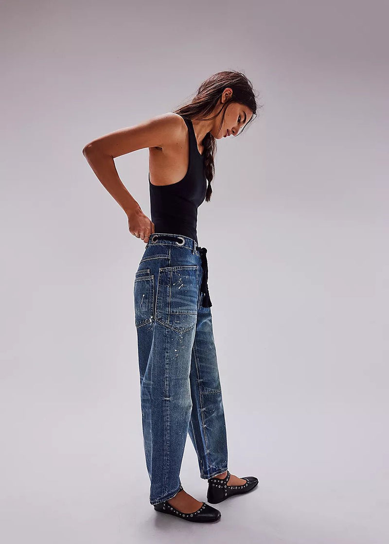 Free People Moxie Pull On Barrel Jeans Timeless Blue available at Guanabana Boutique Darby Street, Newcastle. 