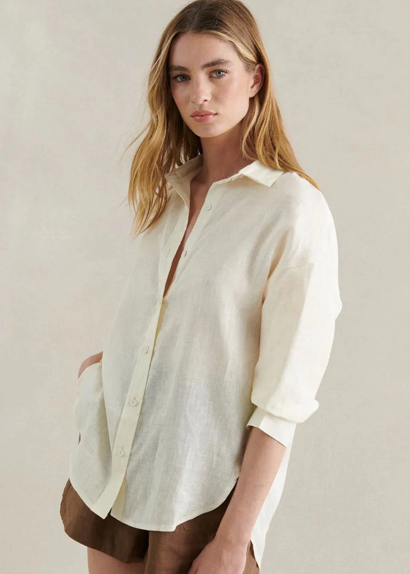 Boyfriend Linen Shirt - Pale Yellow