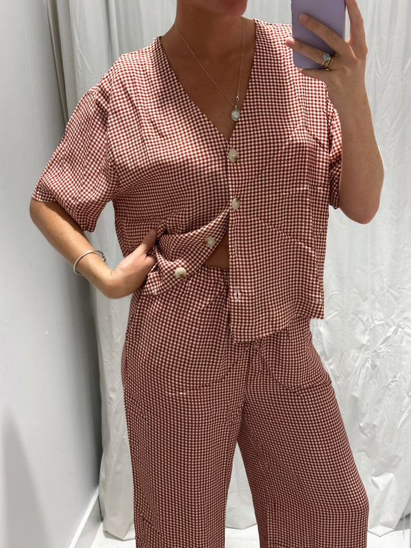 Gingham Blouse - Rust