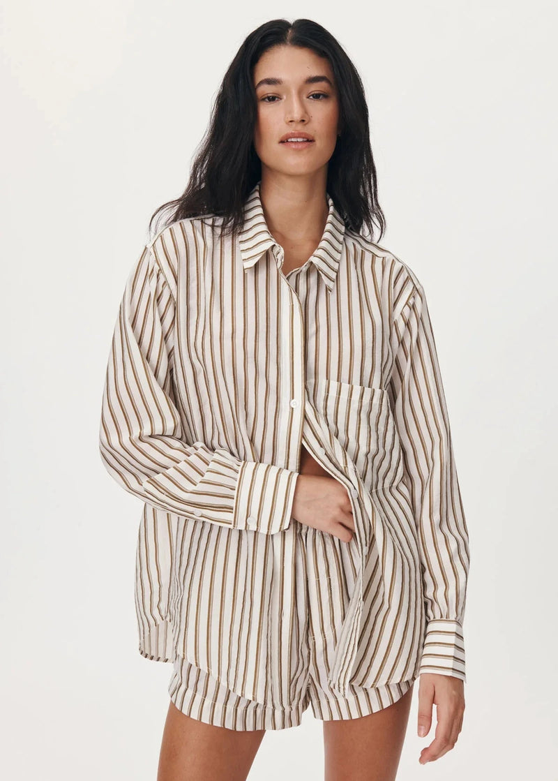 Rowie The Label Ramona Stripe Long Sleeve Shirt Sienna available at Guanabana Boutique Darby Street, Newcastle.