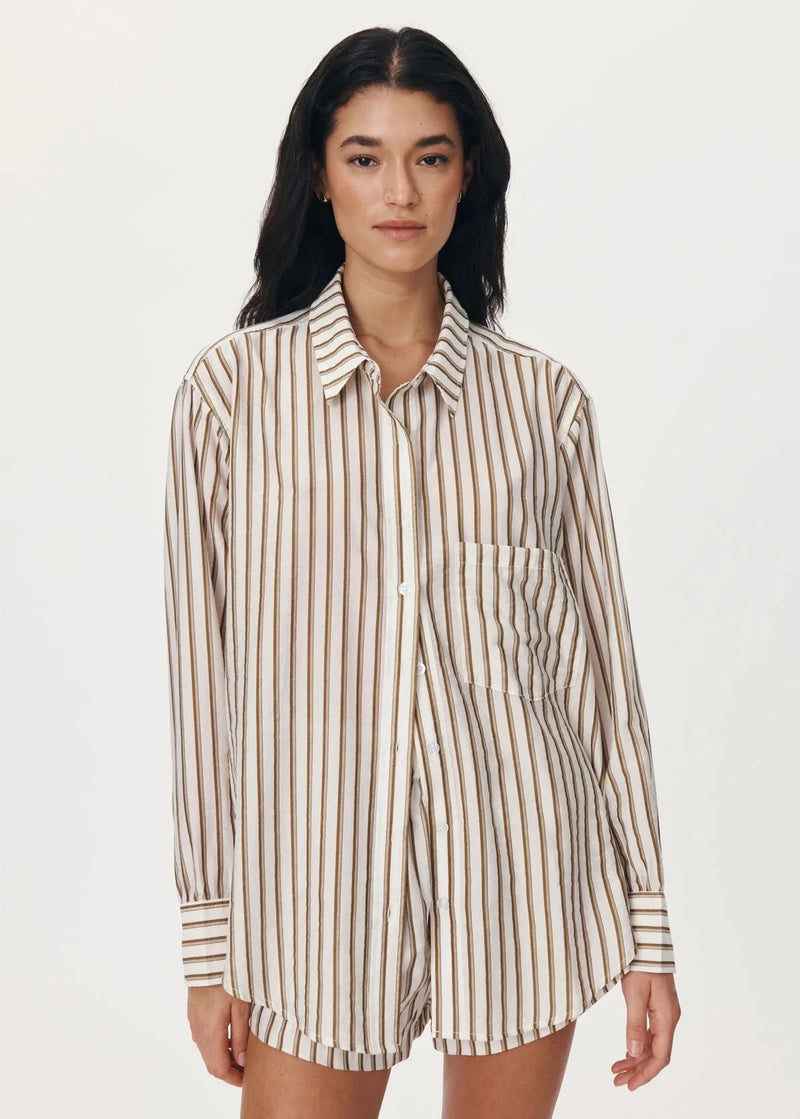 Rowie The Label Ramona Stripe Long Sleeve Shirt Sienna available at Guanabana Boutique Darby Street, Newcastle.