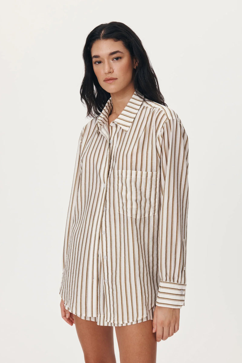 Rowie The Label Ramona Stripe Long Sleeve Shirt Sienna available at Guanabana Boutique Darby Street, Newcastle.