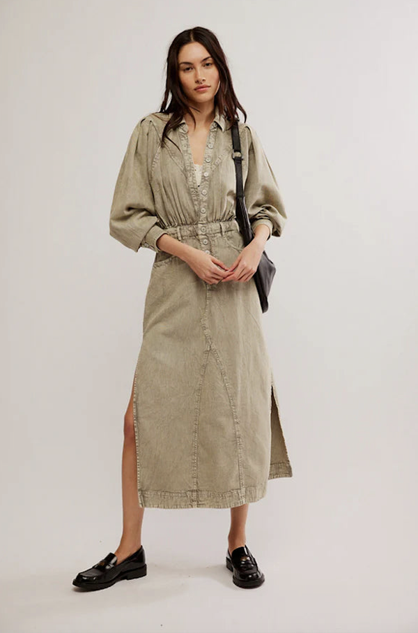 Mad Love Denim Midi Dress - Sage