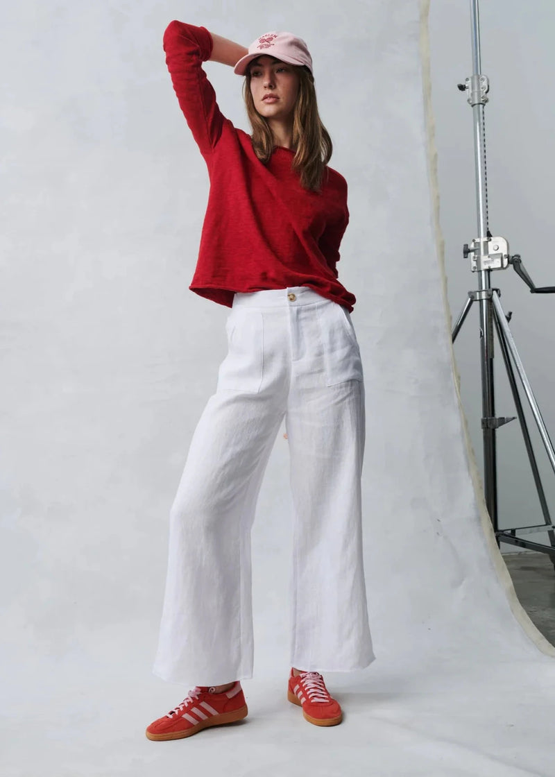 White Jude Linen Pants by Little Lies in stock at Guanabana Boutique Darby Street, Newcastle.