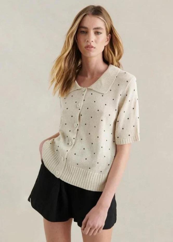 Button Up Polka Dot Tank Natural