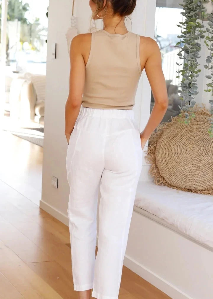 Little Lies luxe white linen pant available at Guanabana Boutique Newcastle.