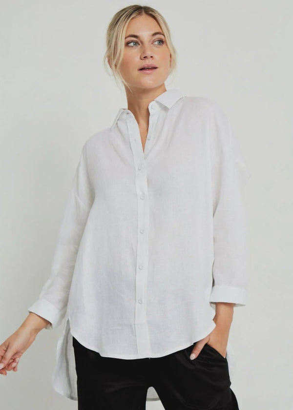 White Boyfriend Linen Shirt in stock at Guanabana Boutique, Darby Street, Newcastle.